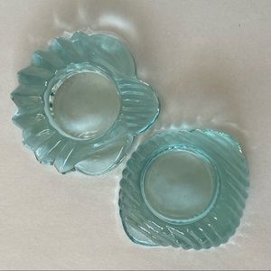 Shell Votive Holders pair green glass aqua shells EUC candles